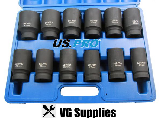 US PRO 12PC 3/4" DR 6PT DEEP IMPACT SOCKETS METRIC 1360