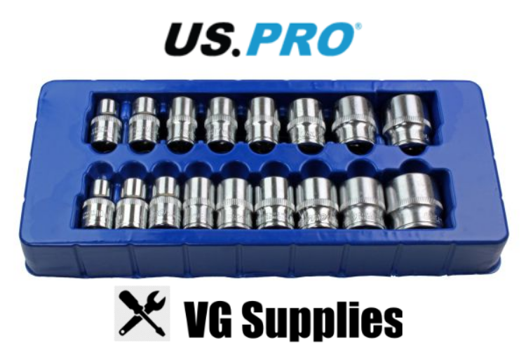 US PRO 17PC 1/2" DR 6PT SHALLOW SOCKETS 10 - 30MM 1394