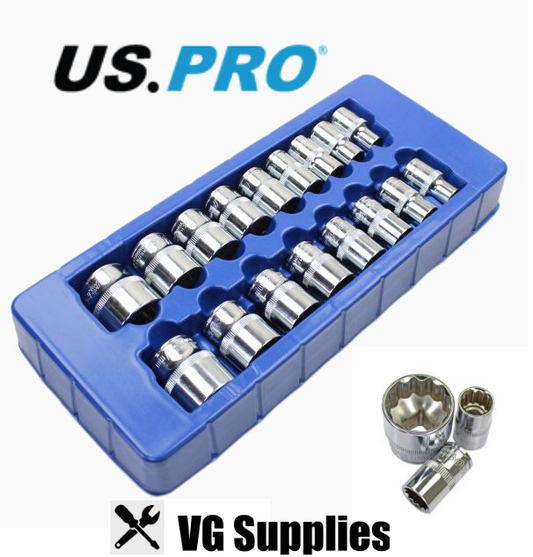 US PRO 17PC 1/2" DR 12PT SHALLOW SOCKETS 10 - 30MM 1395