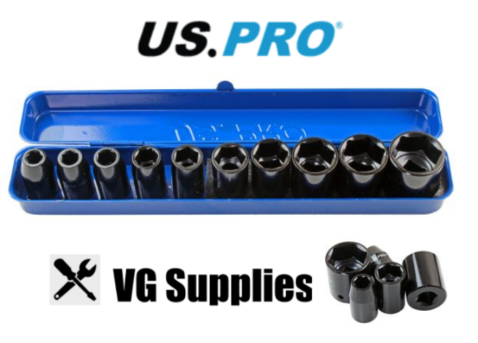 US PRO 10PC 1/2" DR. SHALLOW IMPACT SOCKET METRIC 1396