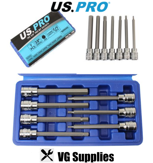 US PRO 7PCS 3/8” DR. 110MM(L) HEX BIT SOCKETS 1399