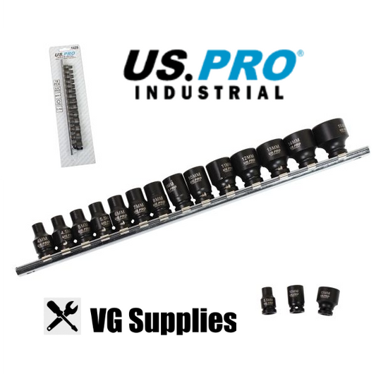 US PRO 14PC 1/4" DR 6 PT SHALLOW IMPACT SOCKETS 1429