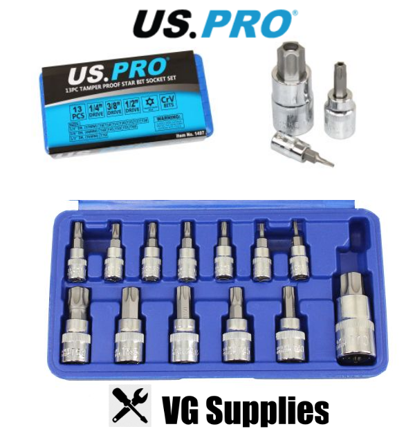 US PRO 13PC TAMPER PROOF STAR BIT SOCKET SET 1497