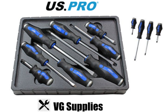 US PRO 8PC GO-THRU SCREWDRIVER SET POZI + SLOT 1619