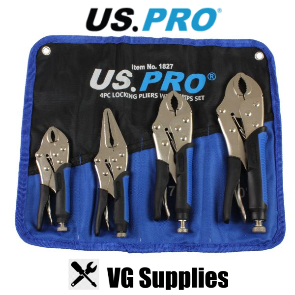 US PRO 4PC LOCKING PLIERS WITH GRIPS SET 1827