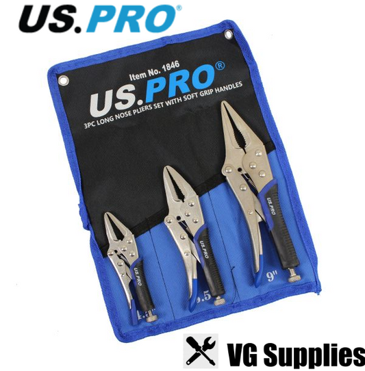 US PRO 3PC LONG NOSE PLIERS SET WITH SOFT GRIP HANDLES 1846