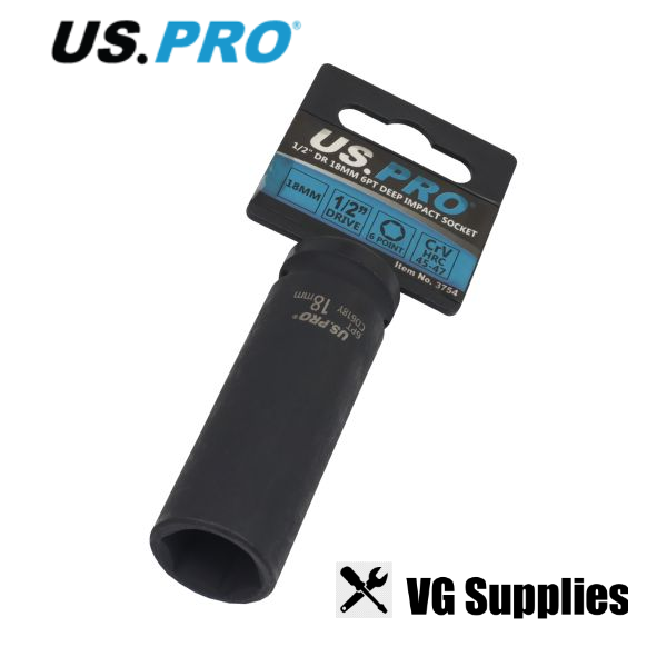 US PRO SINGLE 1/2" DR 18MM 6PT DEEP IMPACT SOCKET 3754