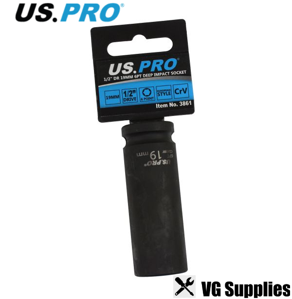 US PRO SINGLE 1/2" DR 19MM 6PT DEEP IMPACT SOCKET 2090