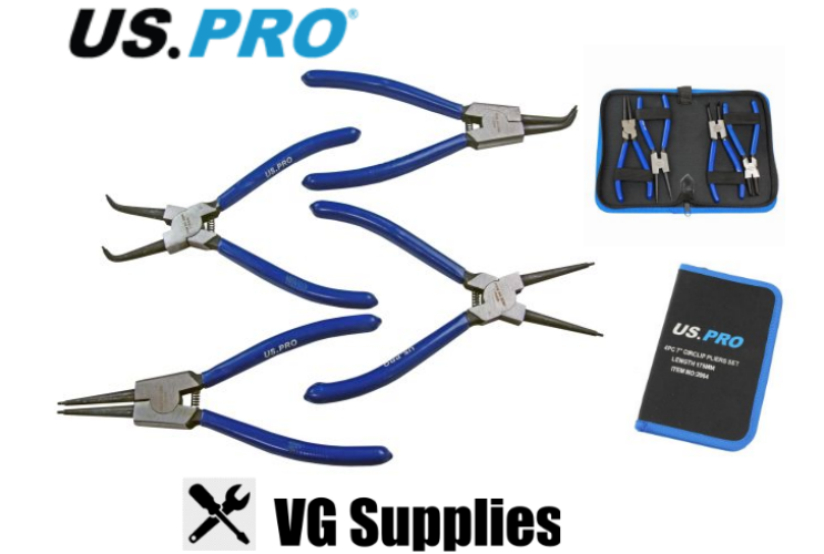 US PRO 4PC 7" CIRCLIP PLIERS SET IN ZIP POUCH 2064