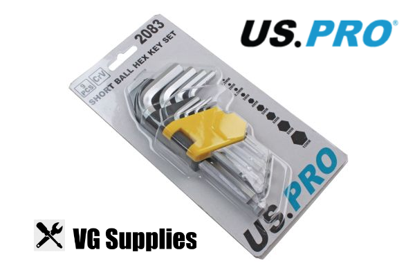 US PRO 9PC SHORT BALL HEX KEY SET 2083