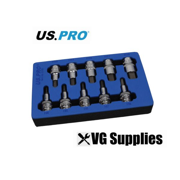 US PRO 10PC 1/2" DR METRIC HEX BIT SOCKETS IN EVA TRAY 2153