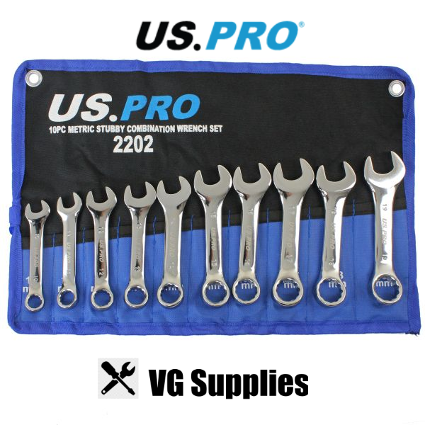 US PRO 10PC METRIC STUBBY COMBINATION WRENCH SET 10-19MM 2202