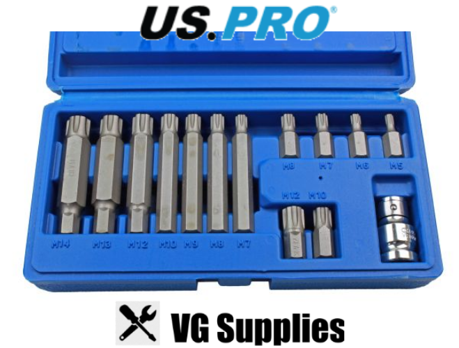 US PRO 14PC 1/2" DRIVE 10MM RIBE BITS SET 2238