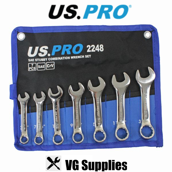 US PRO 7PC SAE STUBBY COMBINATION WRENCH SET 2248