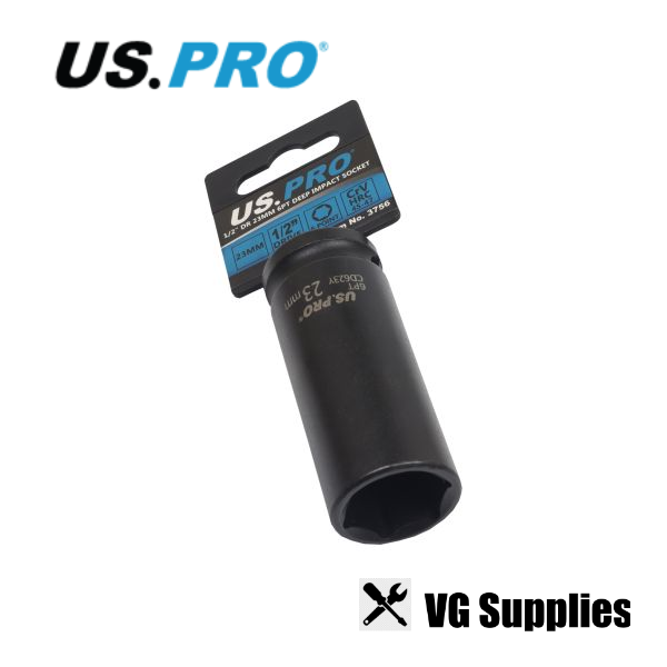 US PRO SINGLE 1/2" DR 23MM 6PT DEEP IMPACT SOCKET 3756