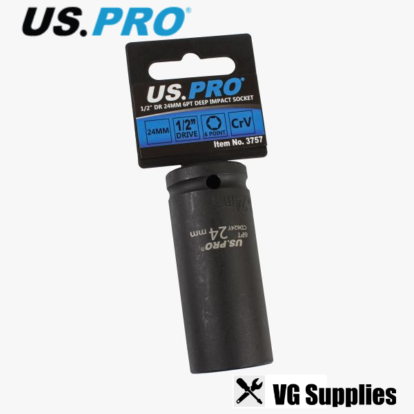 US PRO SINGLE 1/2" DR 24MM 6PT DEEP IMPACT SOCKET 3757