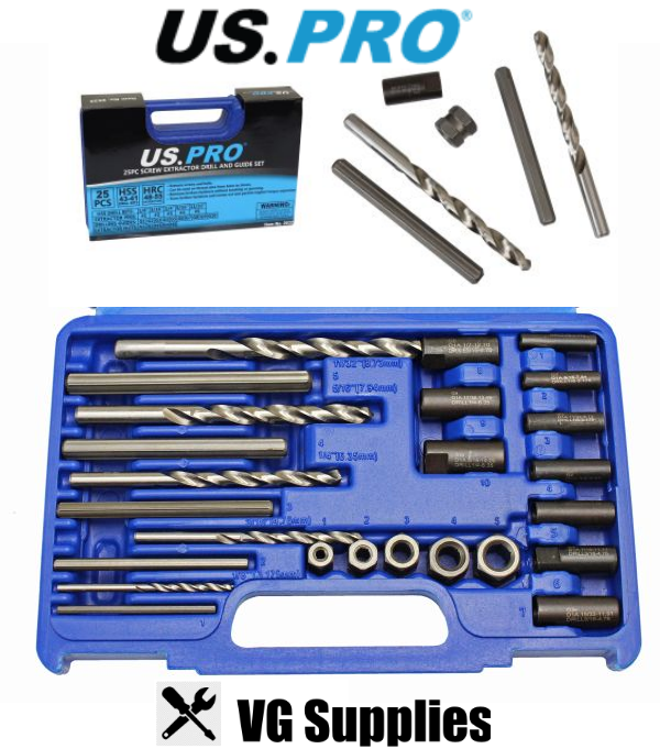 US PRO 25PC SCREW EXTRACTOR DRILL AND GUIDE SET 2632