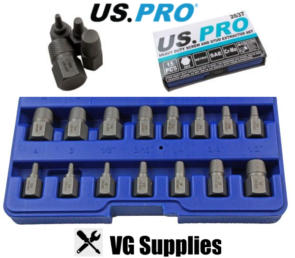 US PRO 15PC HEAVY DUTY SCREW AND STUD EXTRACTOR SET 2637