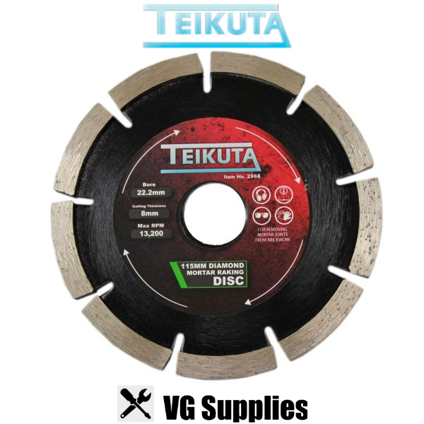 TEUKUTA DIAMOND MORTAR RAKING DISC 115 X 7 X 8 X 22.2MM 2968