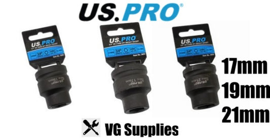 US PRO 3/4" Shallow Impact Sockets 17, 19 & 21mm