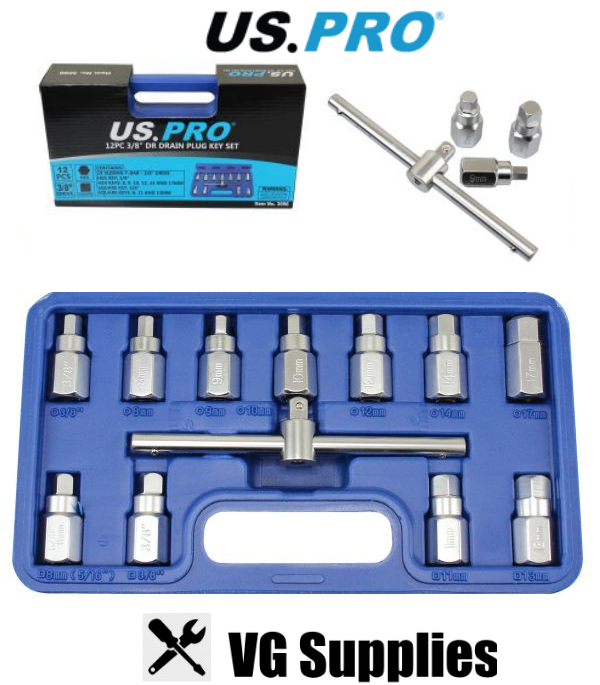 US PRO 12PC 3/8" DR DRAIN PLUG KEY SET 3096