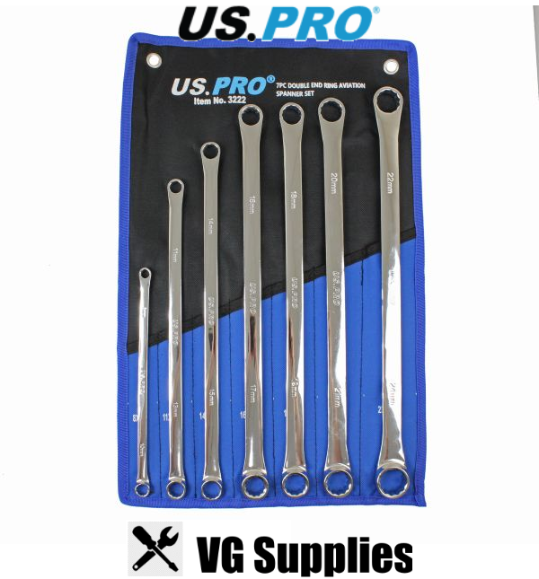 US PRO  7PC DOUBLE END RING AVIATION SPANNER SET 3222