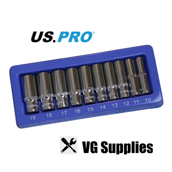 US PRO 10PC 3/8" DR DEEP SOCKETS 10-19MM 3237