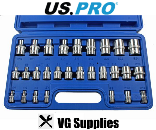 US PRO 28PC 1/4" & 3/8" & 1/2" DR E STAR SOCKETS 3254