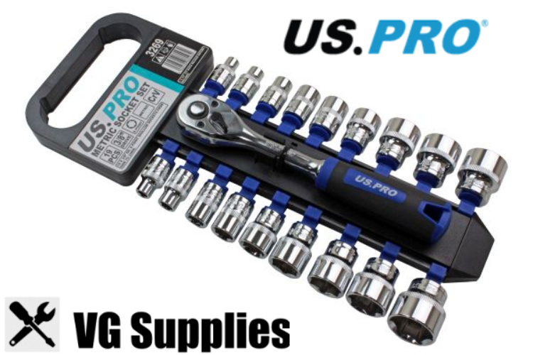 US PRO 19PC 3/8" DR SOCKET SET METRIC 6-24MM 6PT 3269