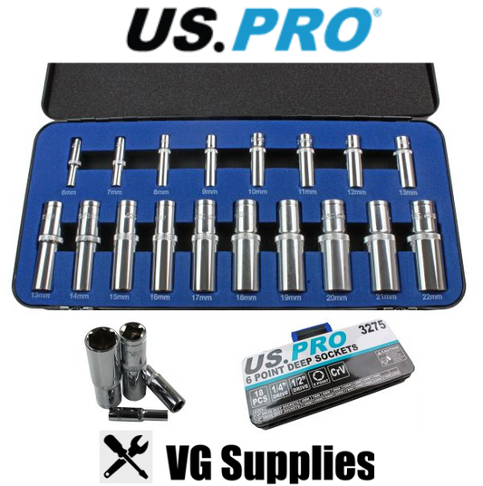 US PRO 18PC SET OF DEEP SOCKETS - 1/4" & 1/2" DR 6PT 3275