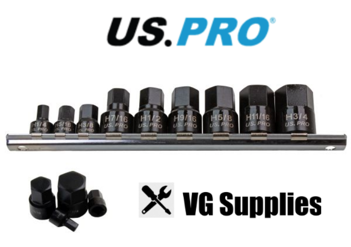 US PRO 9PC 1/4" 3/8" DR STUBBY IMPACT SAE HEX BIT SOCKETS 3379