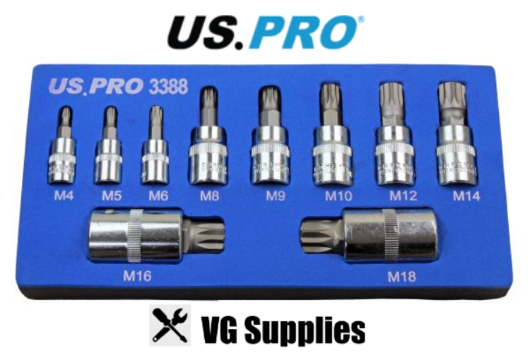 US PRO 10PC TRIPLE SQUARE BIT SOCKETS IN EVA TRAY 3388