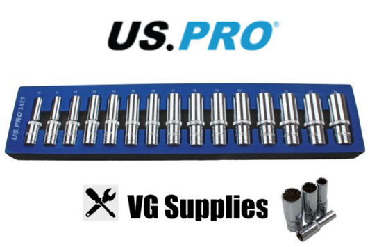 US PRO 15PC 1/2" DR 12PT DEEP SOCKETS 10-24MM 3427