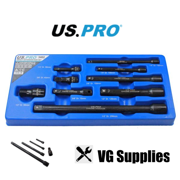 US PRO 9PC IMPACT EXTENSION BAR SET 1/4" 3/8" 1/2" 3462