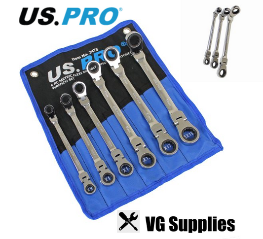 US PRO 6 PC METRIC FLEXI DOUBLE RING GEAR RATCHET WRENCH SET 3475