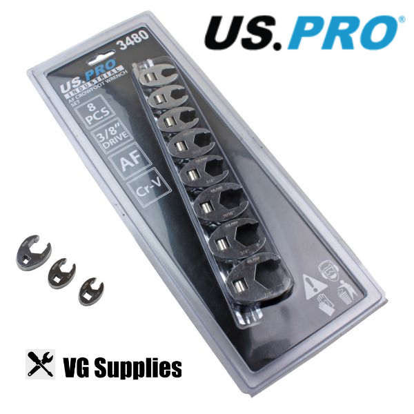 US PRO 8PC 3/8" DR. AF CROWFOOT WRENCH SET 3480