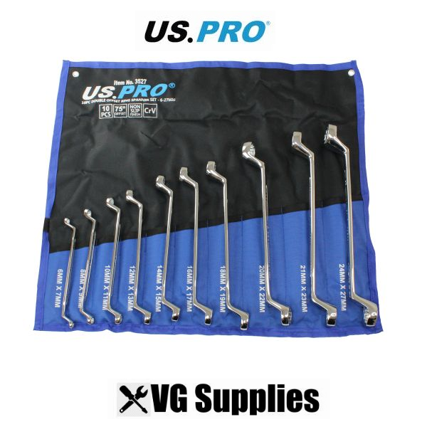 US PRO 10PC DOUBLE OFFSET RING SPANNER SET 6-27MM 75DEG 3527