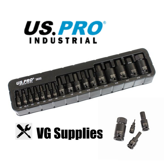 US PRO 17PC IMPACT HEX BIT SOCKET SET - 1/4" 3/8" 1/2" DRIVES 3652