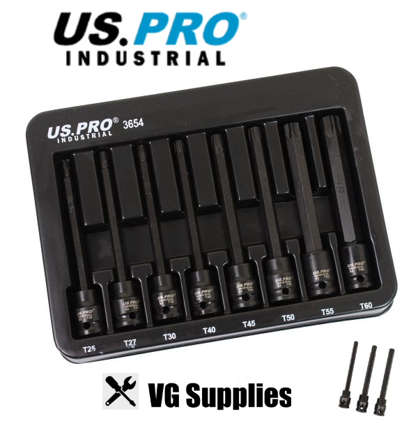 US PRO 8PC 3/8" DR EXTRA LONG IMPACT STAR BIT SOCKET SET 3654