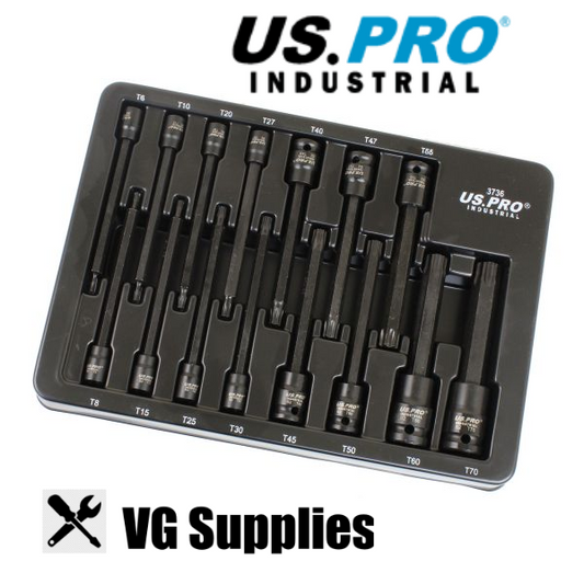 US PRO 15PC EXTRA LONG IMPACT STAR BIT SOCKET SET 3736