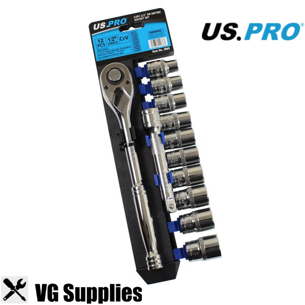 US PRO 12PC 1/2" DR METRIC SOCKET SET 10 - 21MM 3865