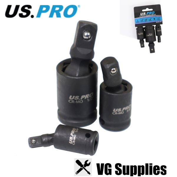 US PRO 3PC IMPACT UNIVERSAL JOINT SET 1/4", 3/8" & 1/2" DRIVES 3977