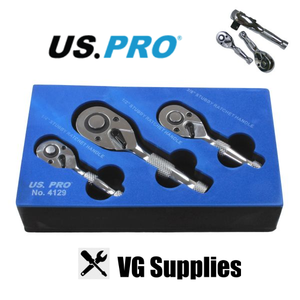 US PRO 3PC STUBBY RATCHET HANDLE SET 4129