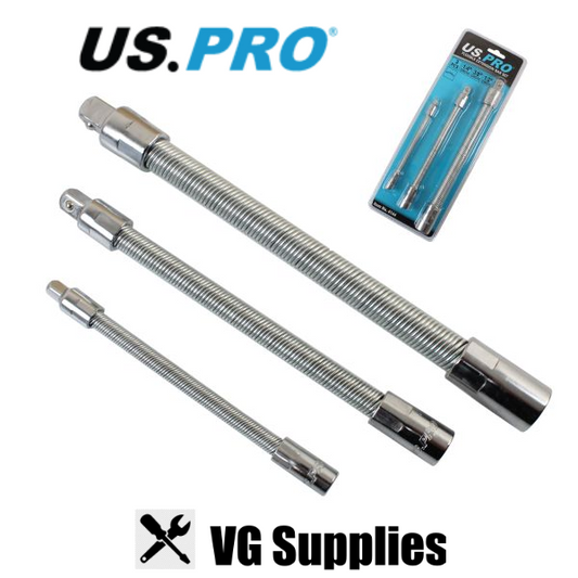 US PRO 3PC FLEXIBLE EXTENSION BAR SET - 1/4" 3/8" 1/2" DRIVES 4144