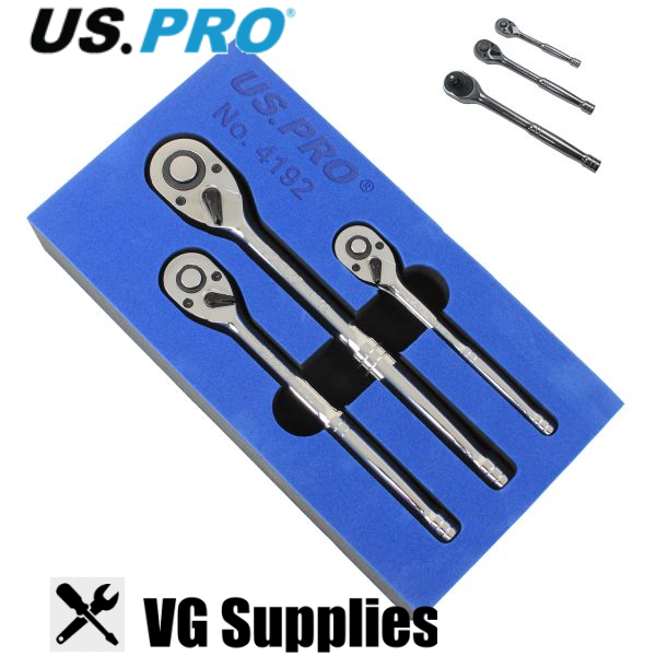 US PRO 3PC HAND RATCHET SET 1/4" - 3/8" - 1/2" 4192