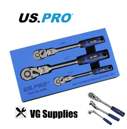 US PRO 3PC FLEXI HEAD RATCHET SET 1/4", 3/8" & 1/2" DRIVES 4209