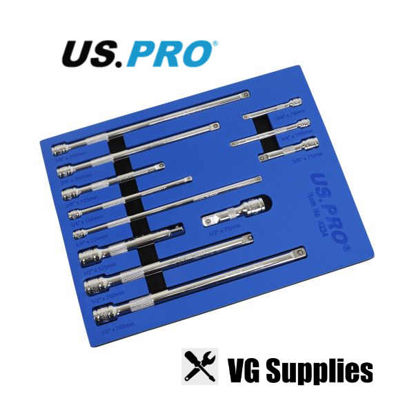 US PRO 12PC EXTENSION BAR SET - 1/4" 3/8" 1/2" DRIVES 4234