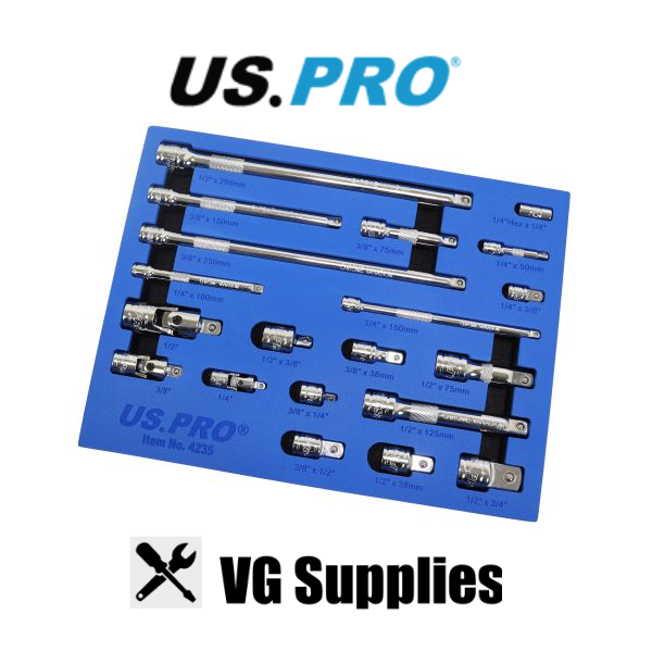 US PRO 20PC EXTENSION BAR & ADAPTER SET - 1/4" 3/8" 1/2" DRIVES 4235