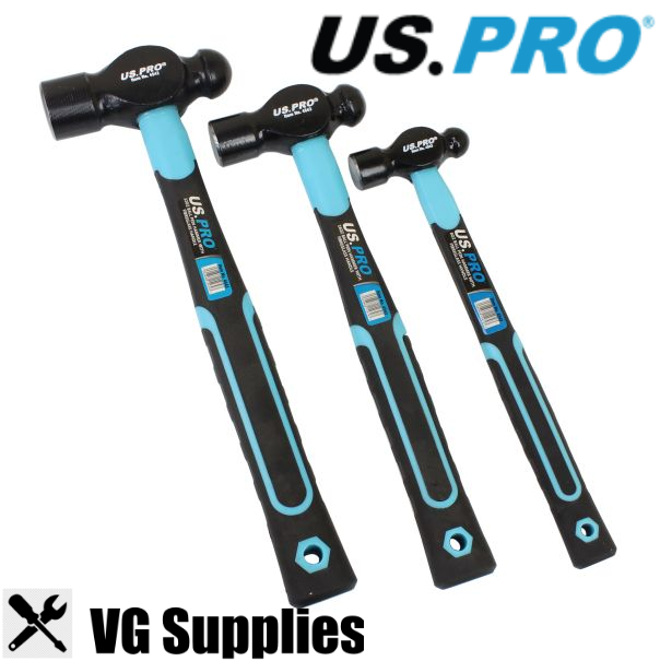 US PRO SET OF 3 BALL PEIN HAMMERS WITH FIBREGLASS HANDLE 4543