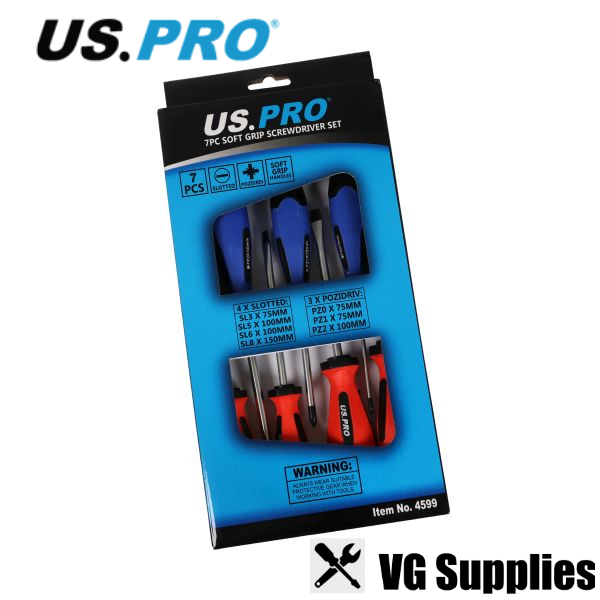 US PRO 7PC SOFT GRIP SCREWDRIVER SET - POZI & SLOTTED 4599